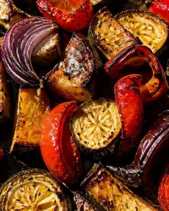 Legumes assados com bordas douradas