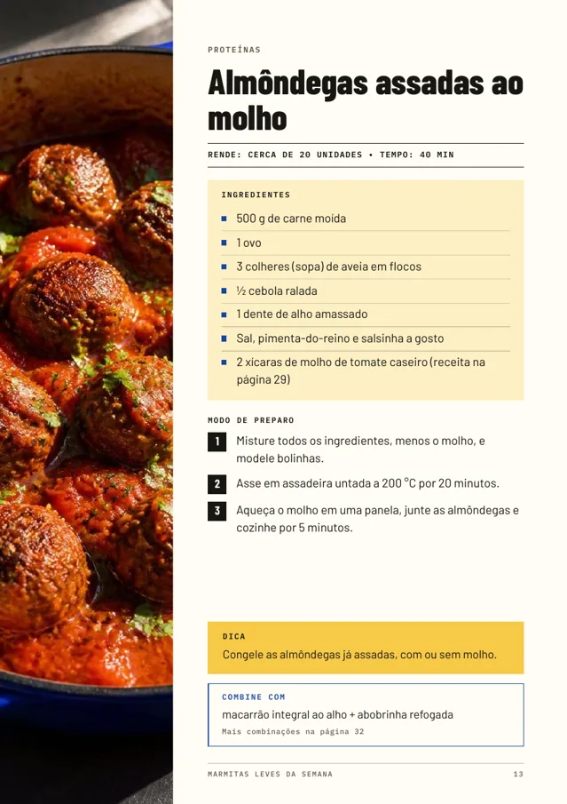 Página da receita de almôndegas assadas