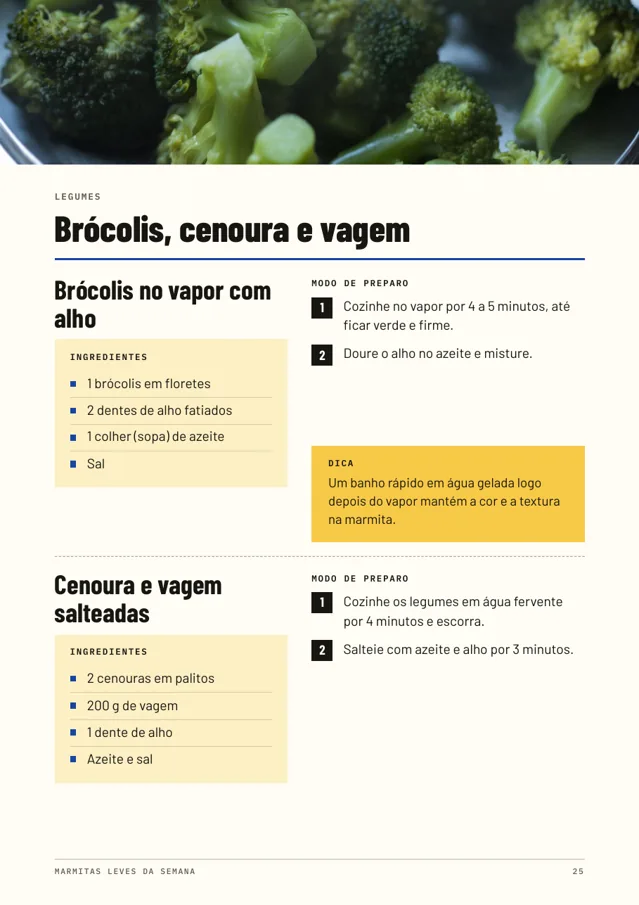 Página com duas receitas de legumes