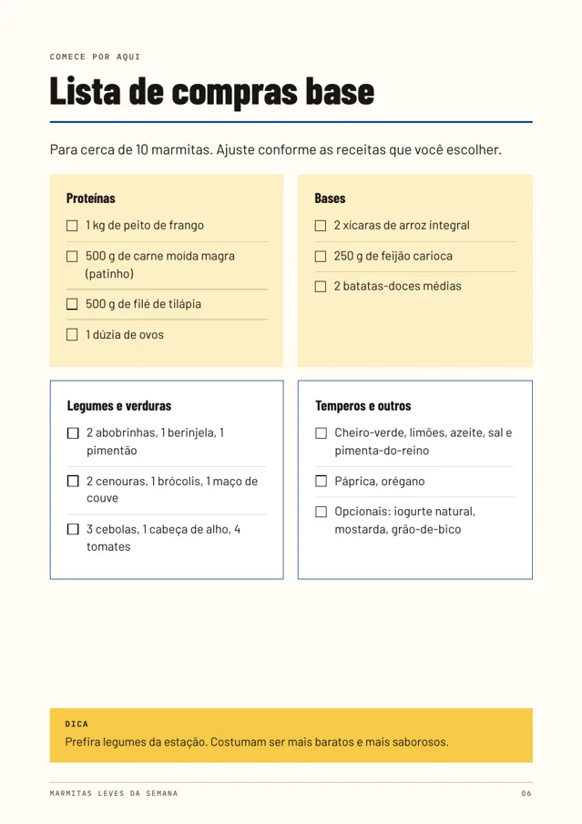 Página da lista de compras base