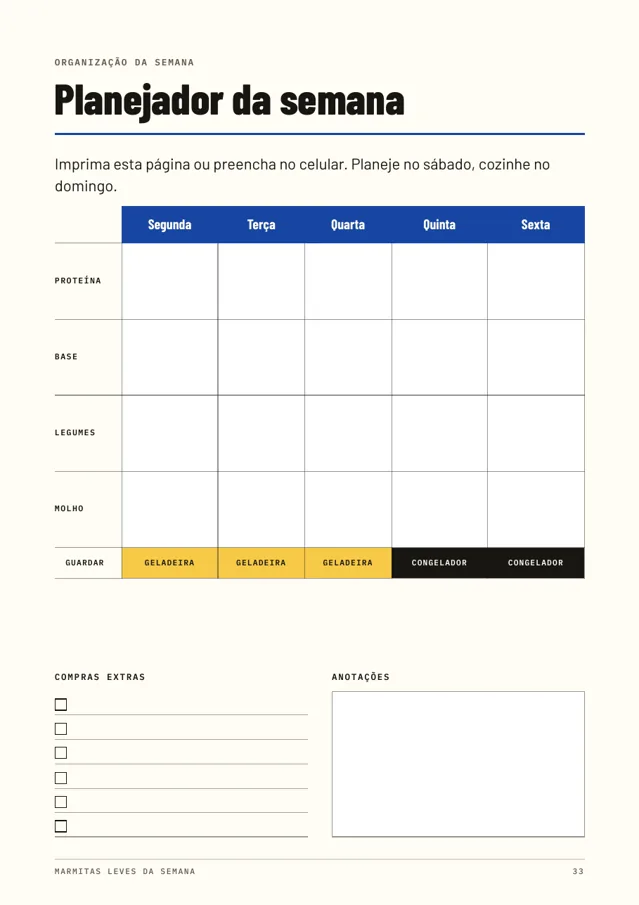 Página do planejador da semana para imprimir